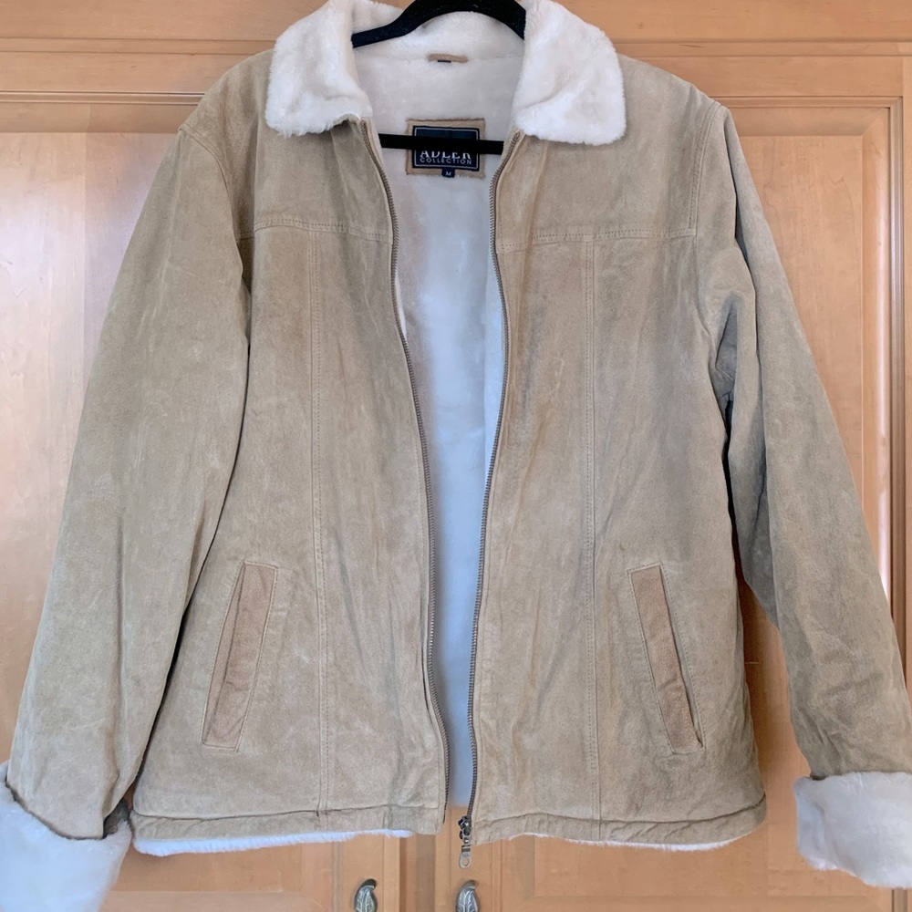 Vintage Adler Collection Genuine Leather Carmel Bomber Jacket with faux fur.